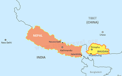 Map of Tibet and Bhutan