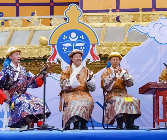 local tibetans play musical instruments to celebrate lhasa cultural festival