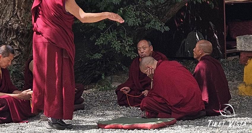 Visiting the debating monk courtyard at Sera Monastery