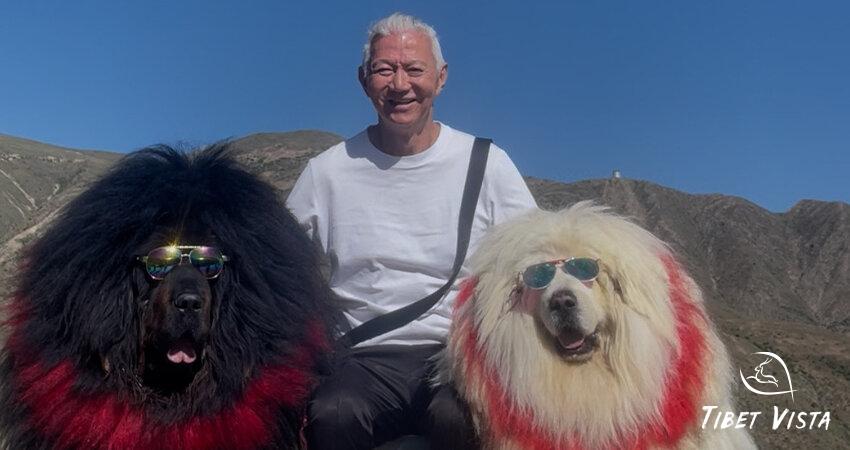 Photo with Tibetan mastiffs Yamdrok Lake.