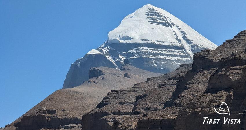 The snow-capped summit of sacred Mt. Kailash