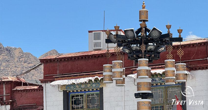 Prayer wheels at a Tibetan temple.